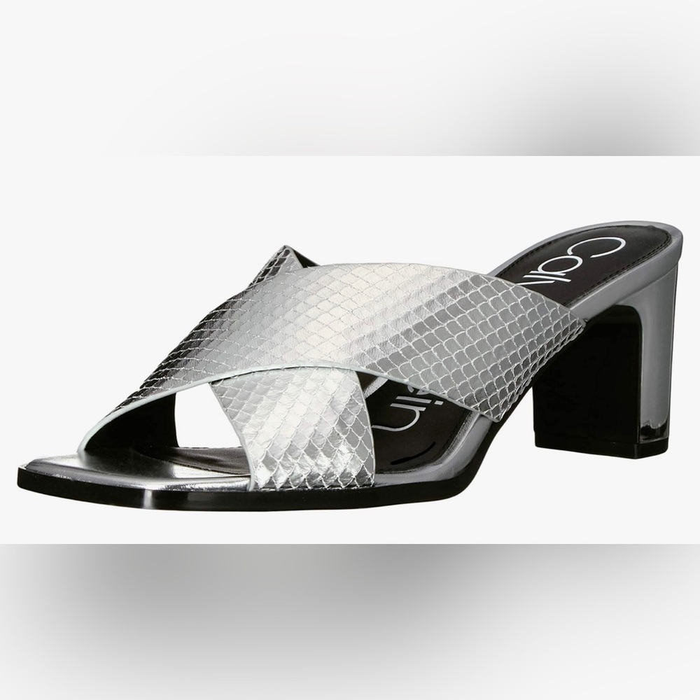 Calvin Klein Women's Dylan Heeled Sandal Silver Size 11